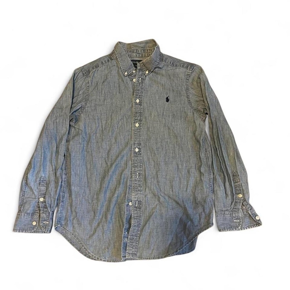 Ralph Lauren blue chambray button-up shirt in size L (14-16)